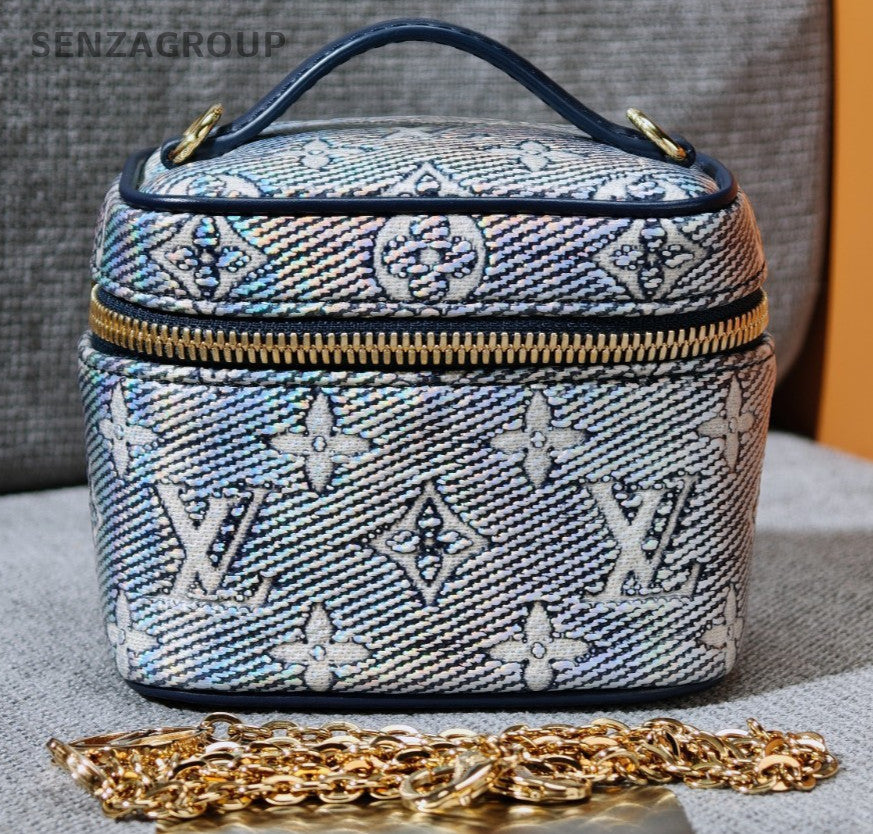 Louis Vuitton Vanity Mini Chain Shoulder Bag Blue Gold Used Women Classic