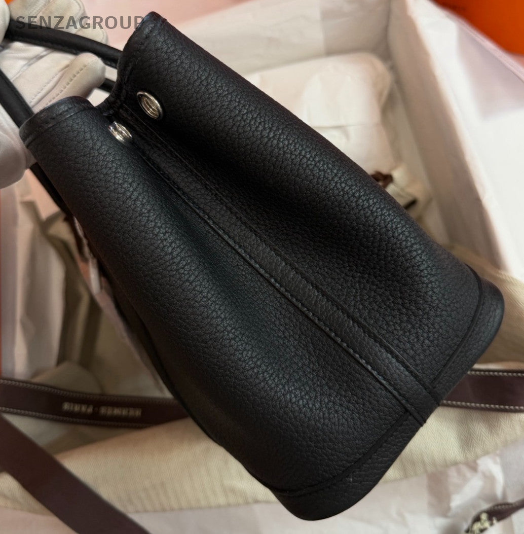 Hermes Garden Party30 Top Handle Bag Black Silver Used Women Classic Fashion