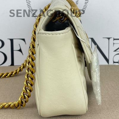 Gucci GG Marmont 22 White Gold Chain Shoulder Crossbody Bag Women Classic