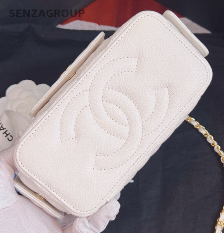 Chanel 23B Cargo Calfskin Top Handle Chain Shoulder Bag Crossbody White Women