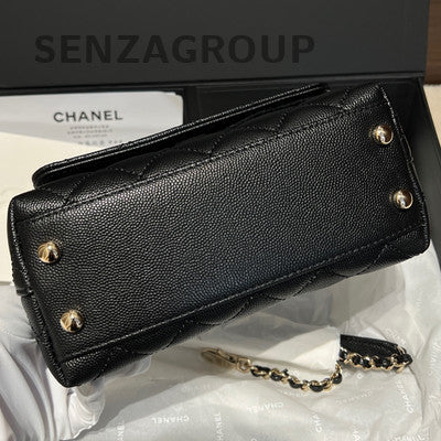Chanel Mini Coco Handle Black Silver Calfskin Top Handle Chain Crossbody Bag