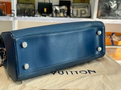 Louis Vuitton Brea Blue Epi Leather Medium Handbag Silver Hardware