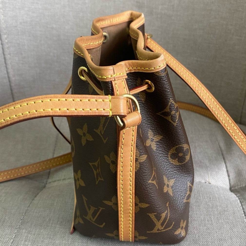 Louis Vuitton Nano Noe Monogram Canvas Drawstring Bucket Bag