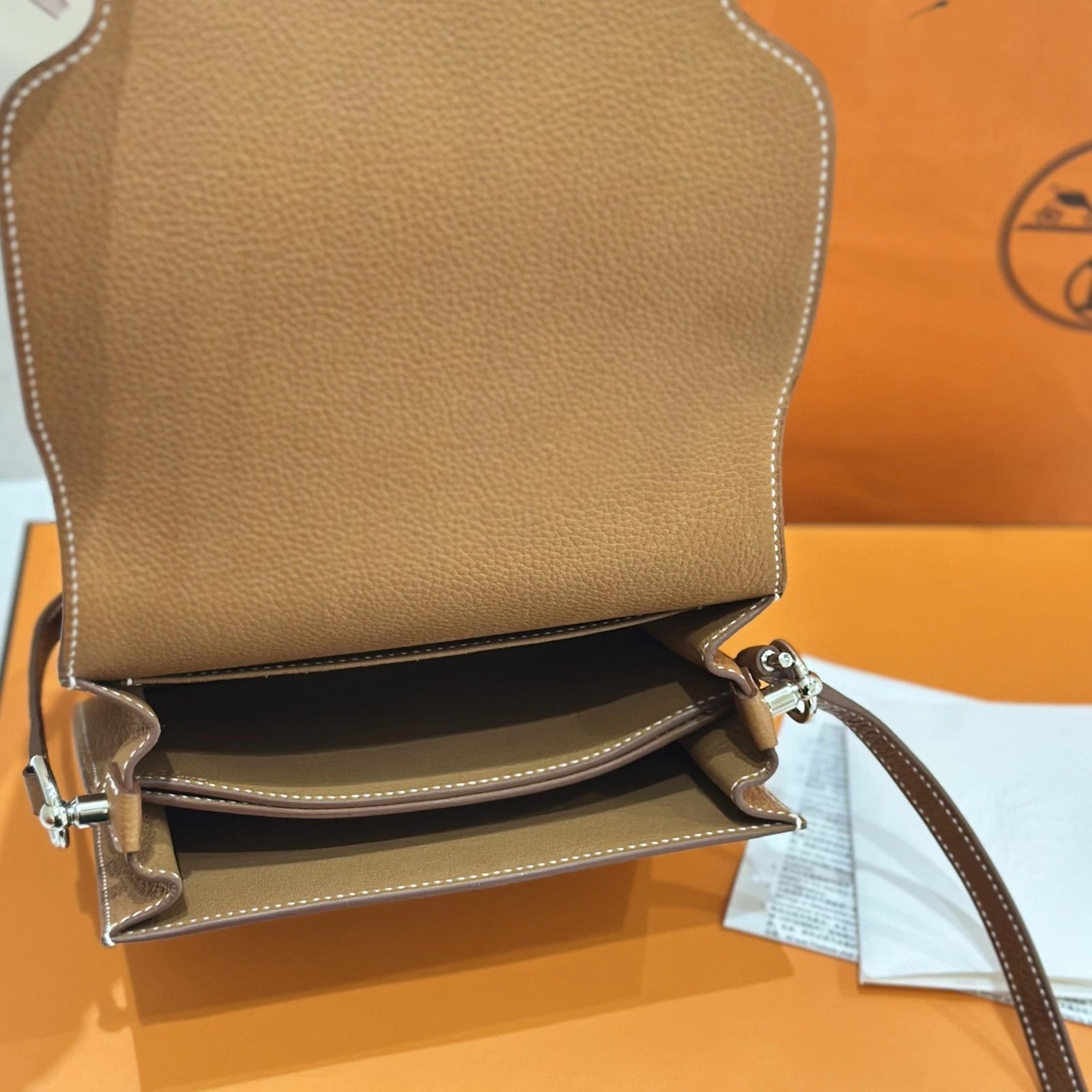Hermes Roulis19 Evercolor Leather Shoulder Bag For Women Brown