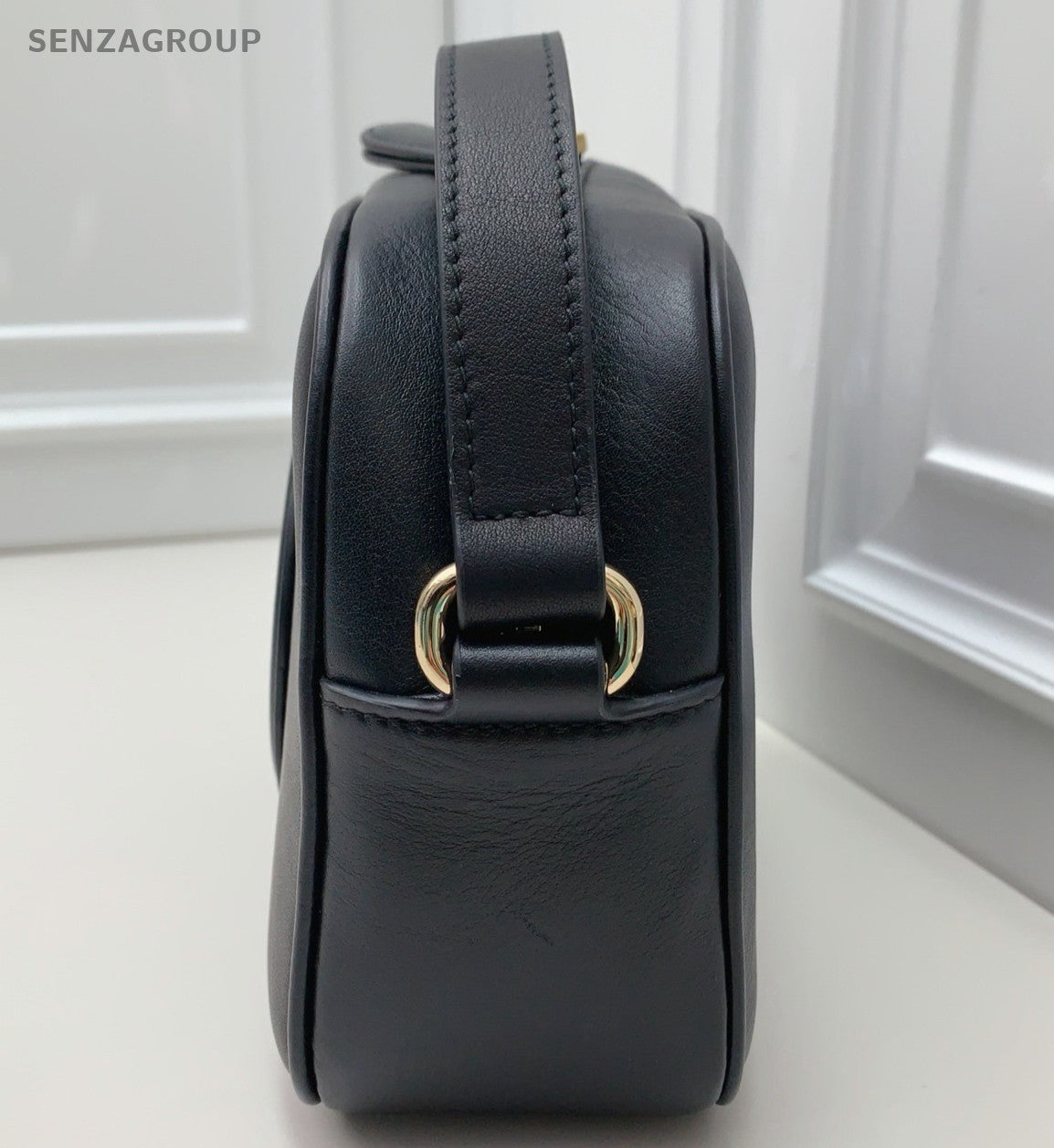 Gucci GG Logo Camera Shoulder Bag Black Gold Women Classic Designer