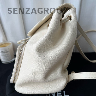 Chanel Affinity White Gold Calfskin Large Backpack Quilted Classic Fashion