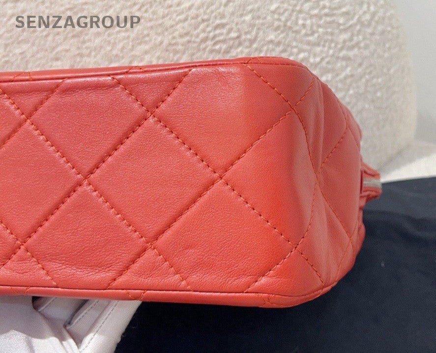 CHANEL Diamond Pattern Chain Shoulder bag Red Silver Women