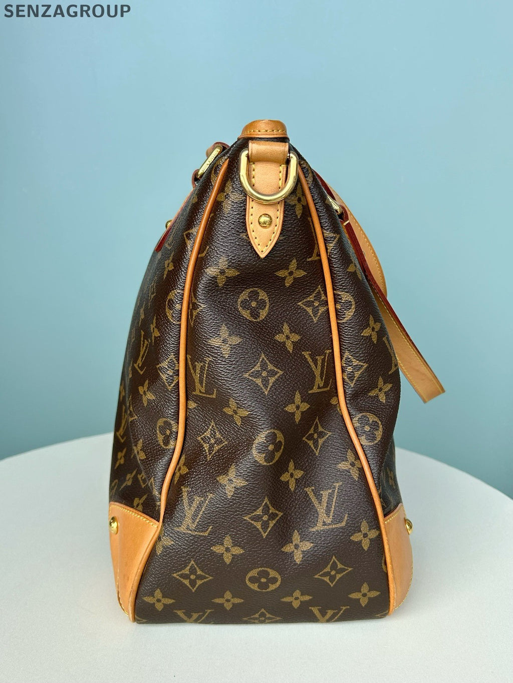 Louis Vuitton Monogram Tote Top Handle Crossbody Brown Gold Women Classic