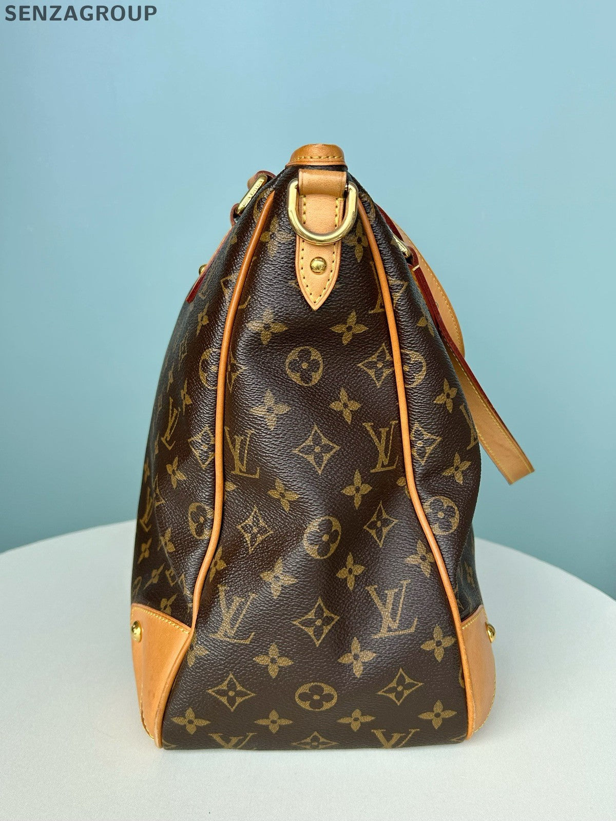 Louis Vuitton Monogram Tote Top Handle Crossbody Brown Gold Women Classic