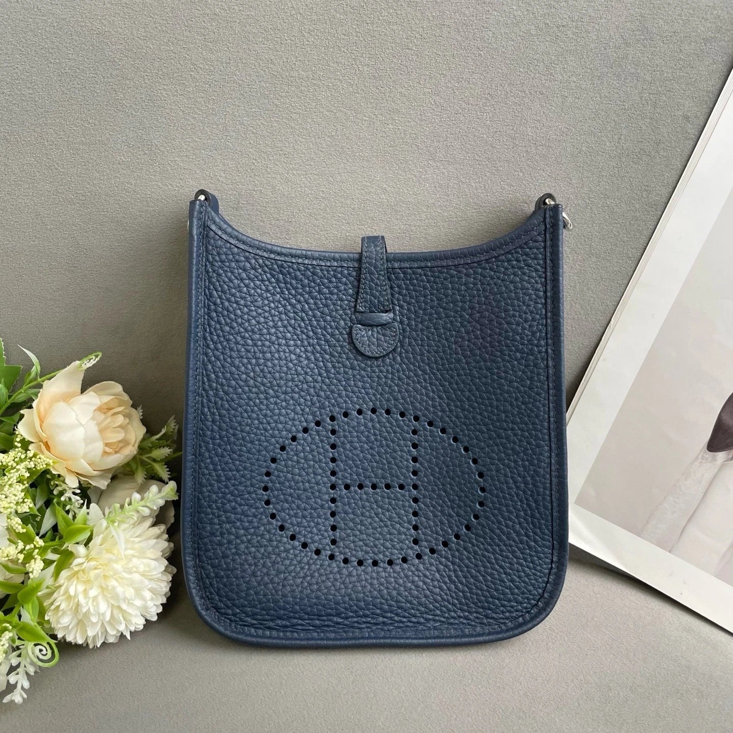 Hermes Mini Evelyne Blue Leather Crossbody Bag For Women