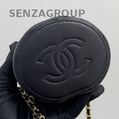 Chanel Black Gold Lambskin Mini Round Barrel Bag Chain Crossbody