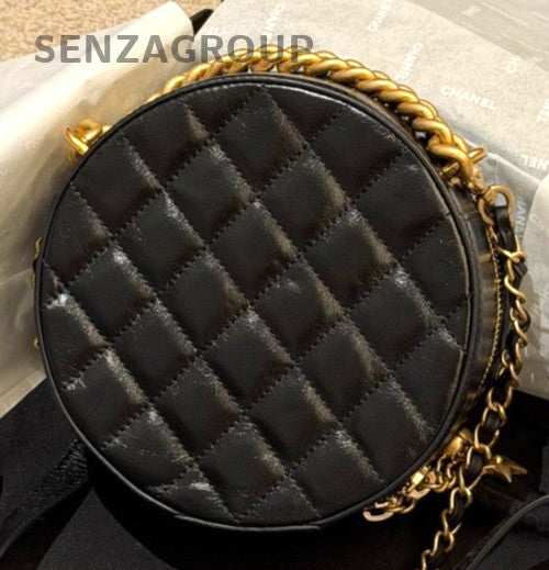 Chanel CC Logo Calfskin Chain Top Handle Bag Crossbody Black Gold Women Classic