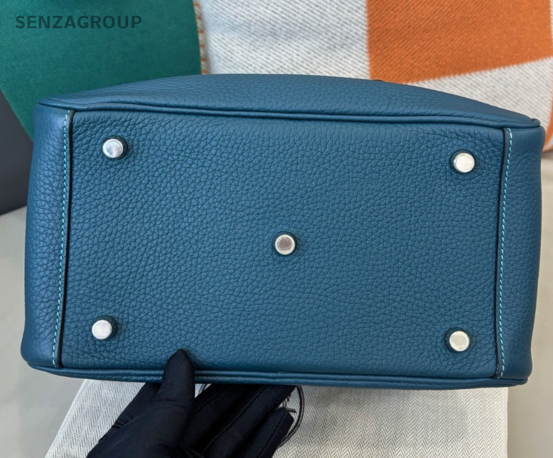 Hermes Lindy26 Shoulder Bag Blue Silver Used Women Classic Fashion