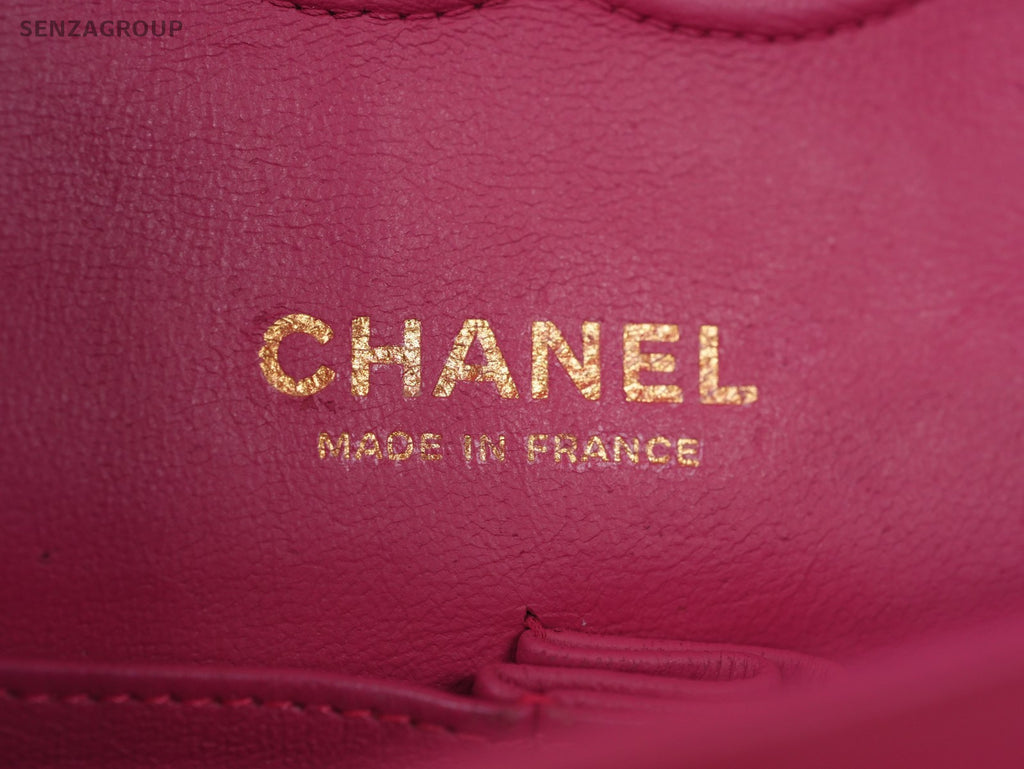CHANEL Classic Flap MM V-Shape Pattern Chain Shoulder bag Pink Gold Women
