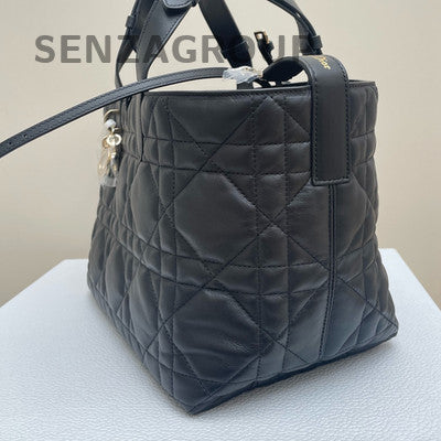 Dior Medium Toujours Black Gold Calfskin Cannage Tote Bag