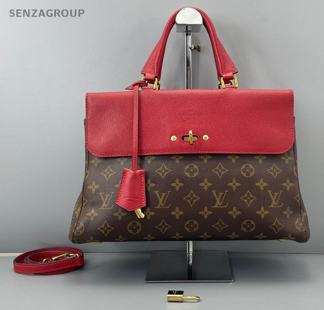 Louis Vuitton Pallas Monogram Top Handle Bag Crossbody Red Brown Gold Women