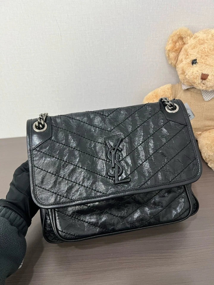 YSL Black Silver Medium Niki Shoulder Bag For Women