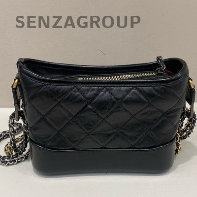 Chanel Small Boy Chevron Quilted Chain Shoulder Bag Black Gold Vintage