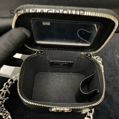 Chanel 22S Black Mini Square Flap Bag Silver Hardware Letter Chain Strap
