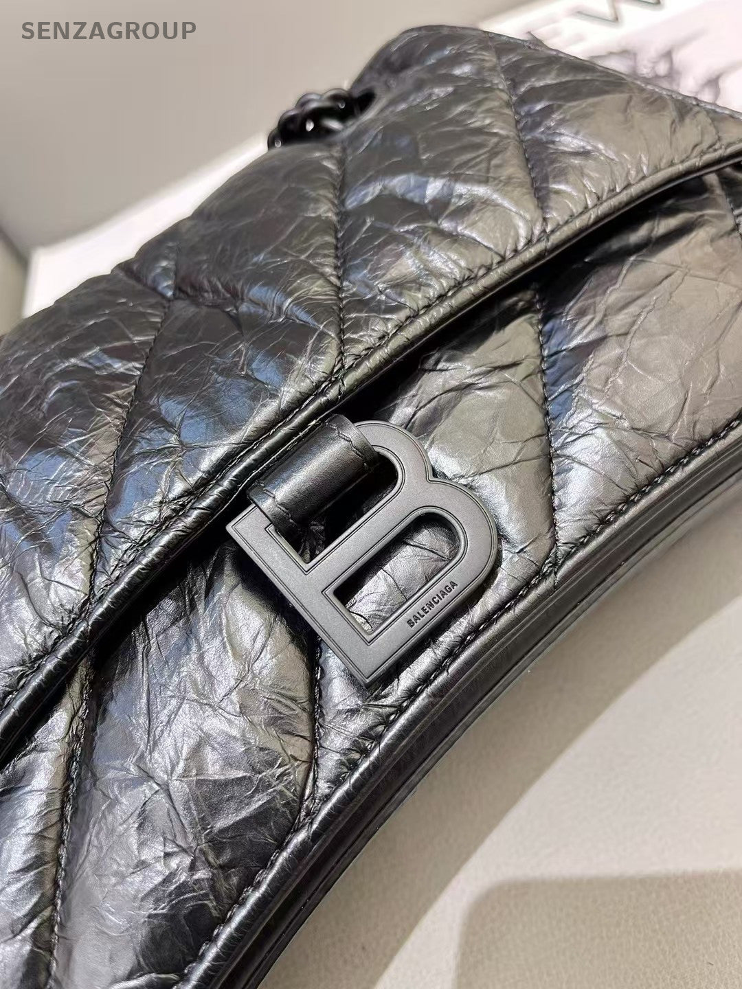Balenciaga Crush So Black Hourglass Crossbody Shoulder Bag Women Black