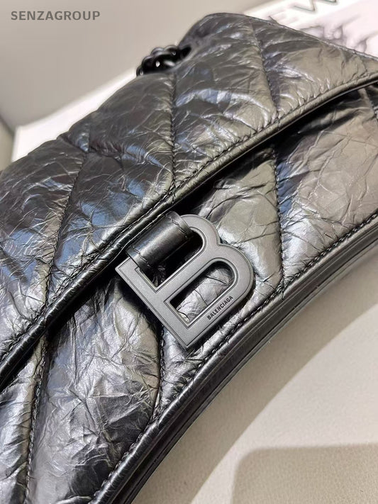 Balenciaga Crush So Black Hourglass Crossbody Shoulder Bag Women Black