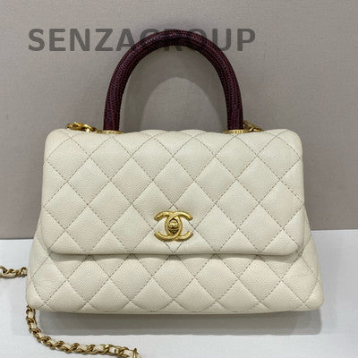 Chanel Coco Handle Small White Gold Calfskin Quilted Chain Bag