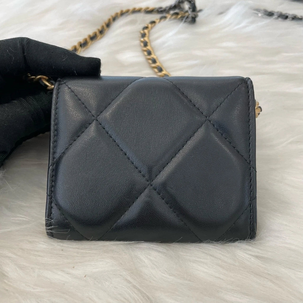 Chanel 19 Mini Flap Bag Black Gold Quilted Chain Crossbody Classic