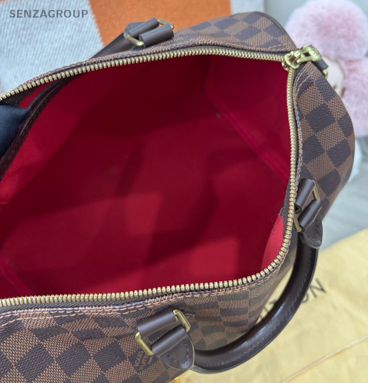 Louis Vuitton Speedy30 Damier Top Handle Bag Crossbody Brown Gold Women Classic