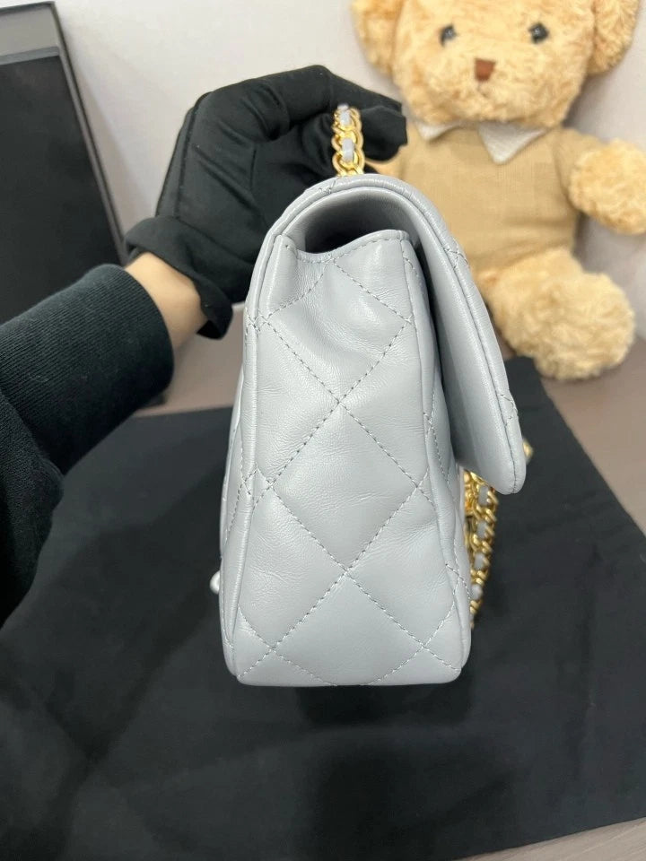 CHANEL 23B Gray Twisted Handle Square Crossbody Bag For Women