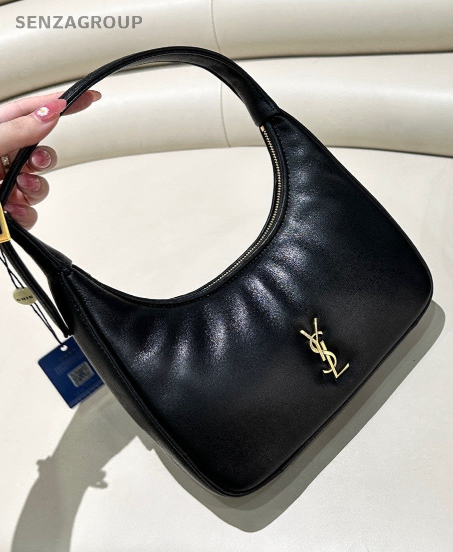YSL Saint Laurent Lambskin Underarm Shoulder Bag Women Black Almost Brand new