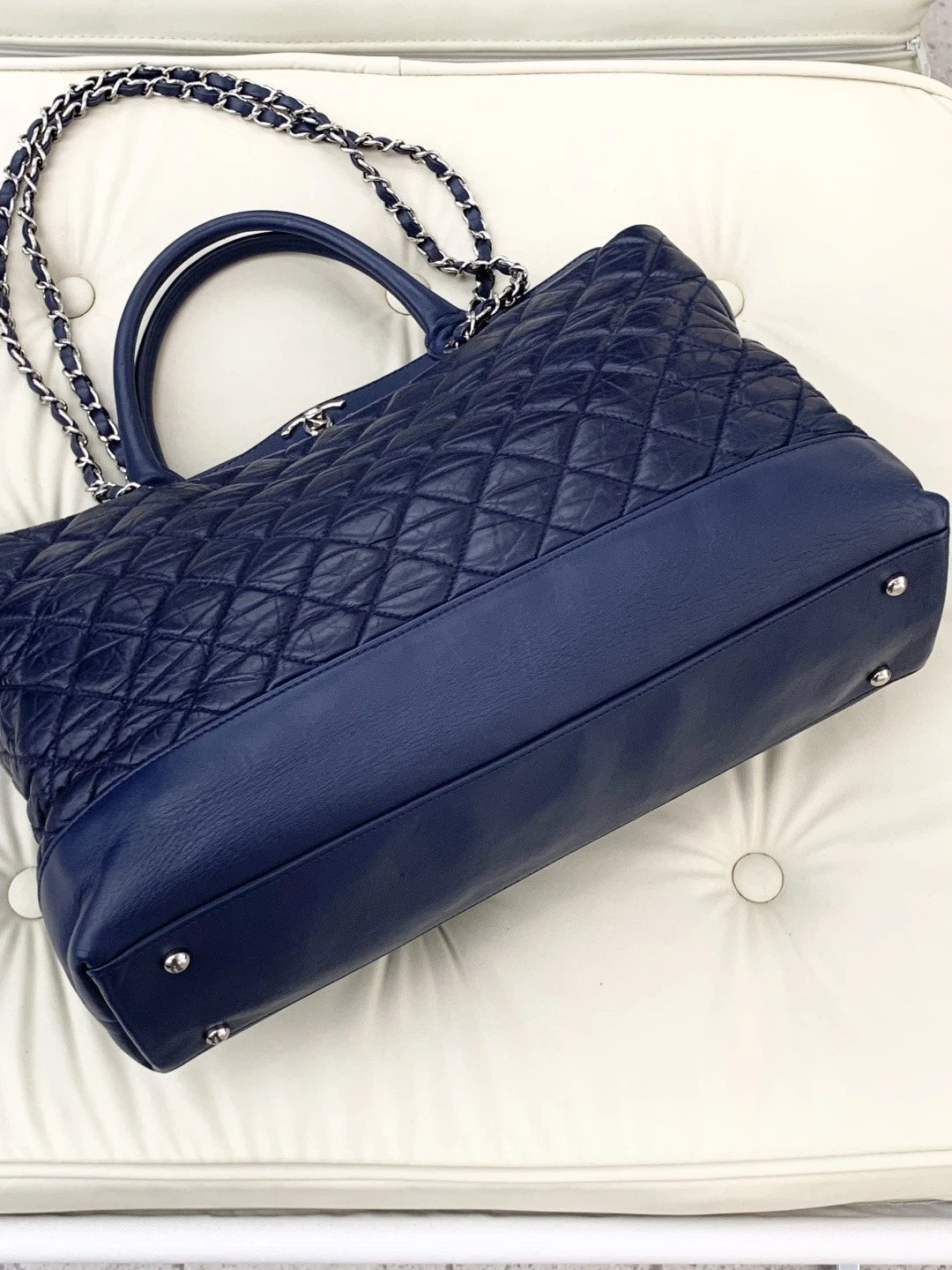 Chanel Portobello Tote Calfskin 2Ways Top Handle Shoulder Bag Blue Women S