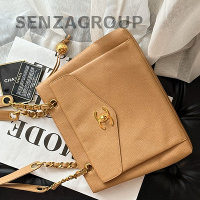 Chanel Caviar Leather Chain Shoulder Bag Brown Gold Hardware Classic