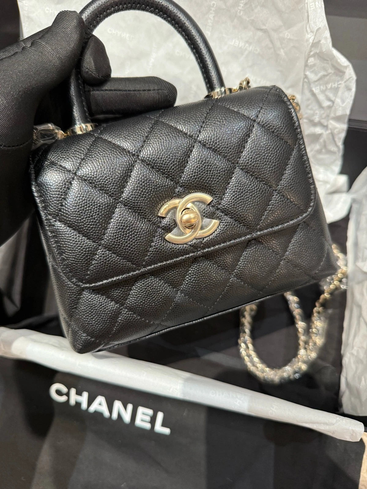 New CHANEL Calfskin Coco Handle Nano Top Handle Bag For Women