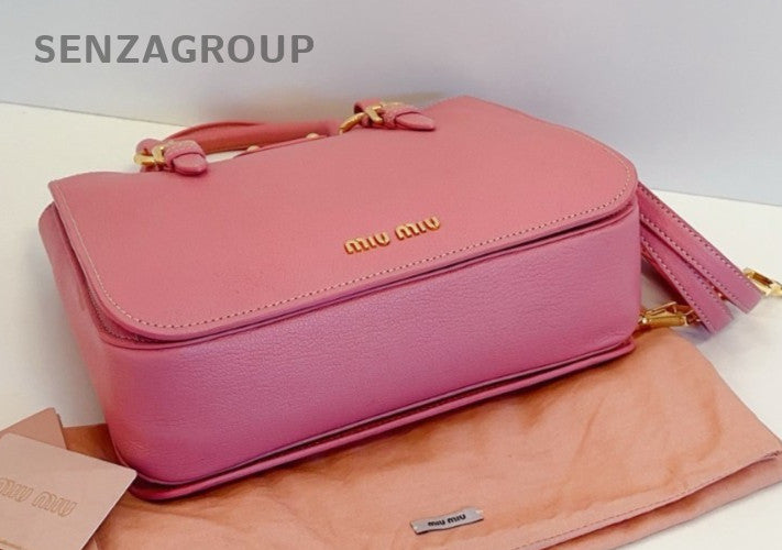 Miumiu Calfskin Tote Pink Gold 2WAY Shoulder Handbag Crossbody Almost Brand NEW