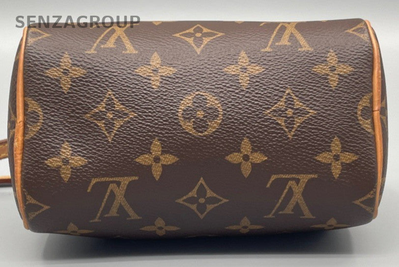 Louis Vuitton Speedy Nano Monogram Top Handle Bag Crossbody Brown Gold Women