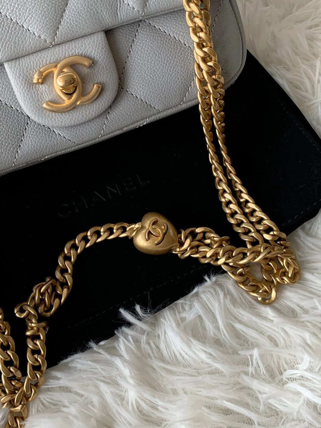 CHANEL Heart 20cm Gray Leather Crossbody Bag For Women