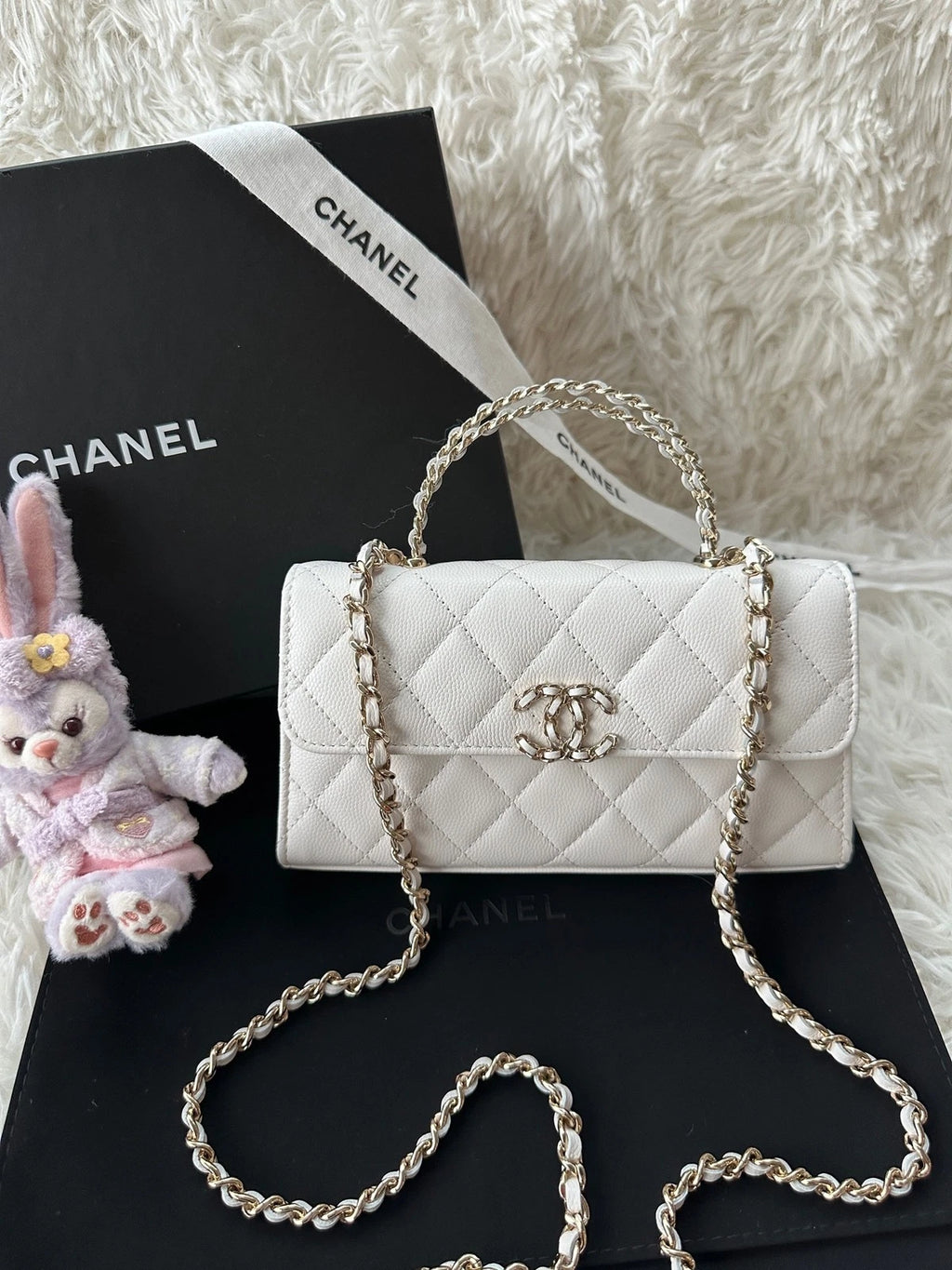 CHANEL White Leather Top Handle Kelly Handbag For Women