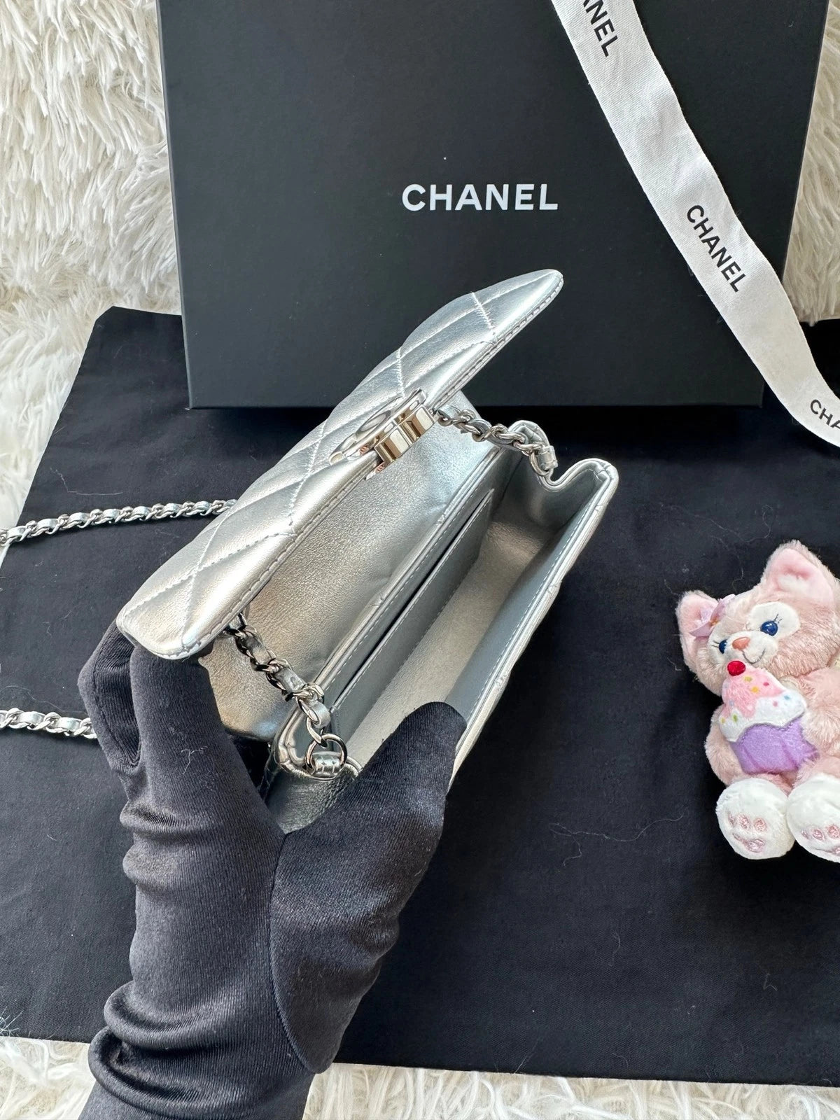 CHANEL Silver Calfskin Cloud Mini CF Crossbody Bag For Women