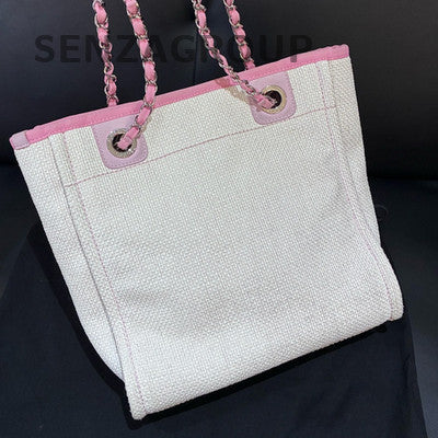Chanel Small Pink Silver Hardware Tote Beach Bag Chain Shoulder Bag for Women