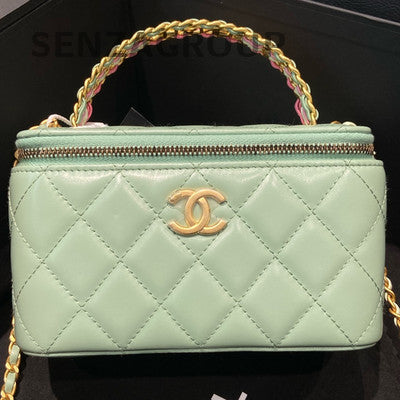 Chanel 23P Rainbow Letter Handle Long Box Green Gold Chain Crossbody Bag