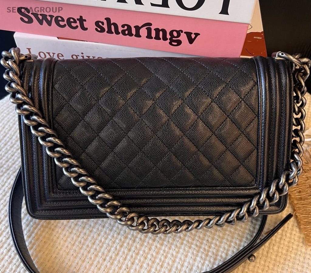 Chanel Leboy Chain Shoulder Bag Crossbody Diamond Black Silver Women Classic