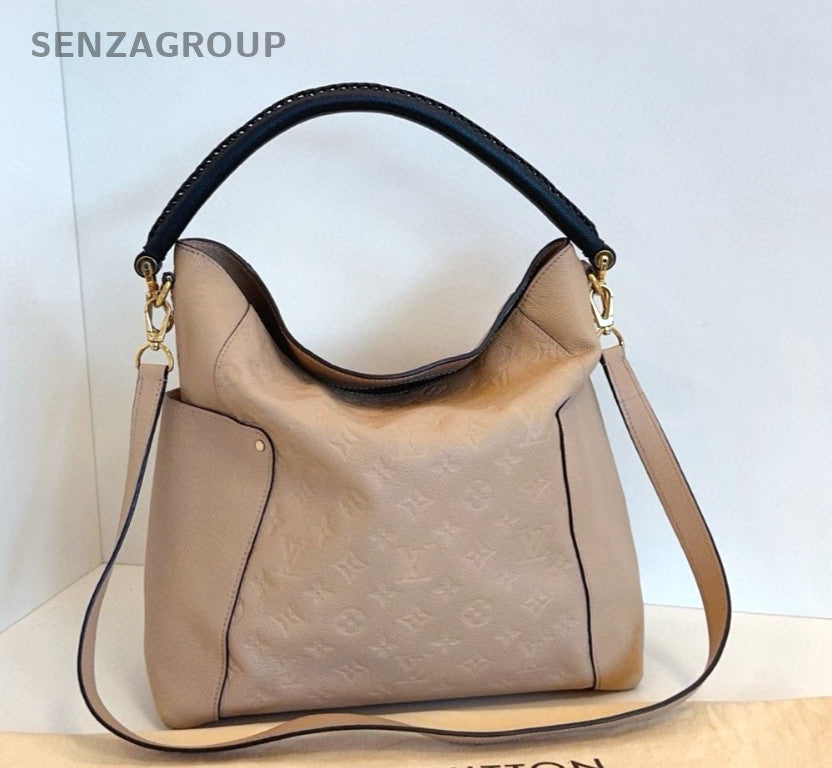 Louis Vuitton All-Leather Embossed Melie Hobo Bag Shoulder Bag Women Light Brown