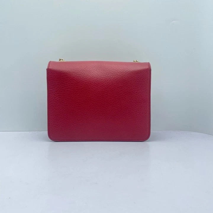 Gucci Red Grained Leather Small Accordion Chain Crossbody Bag For Women