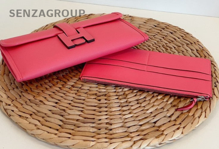 Hermes Jige Duo Clutch Chain Shoulder Bag Pink Used Women Designer