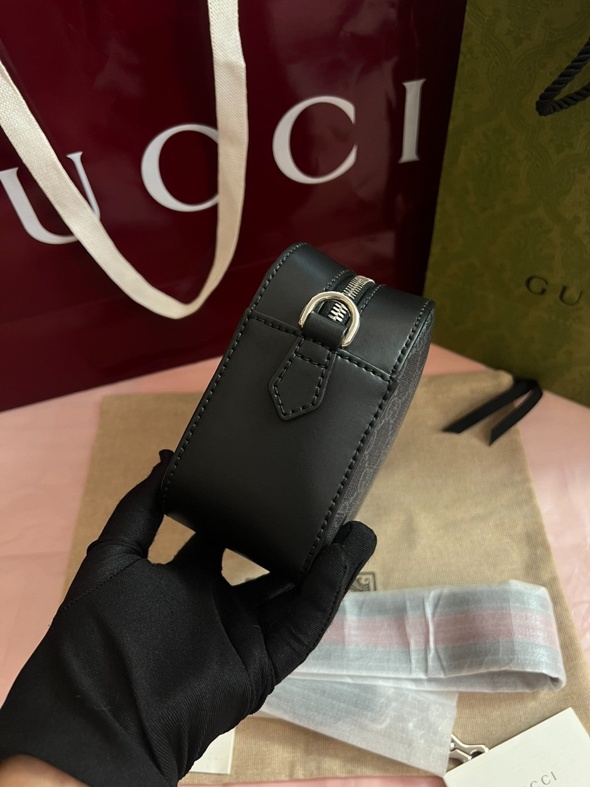 GUCCI Camera bag Black Monogram Tiger Head Canvas Crossbody bag Brand NEW