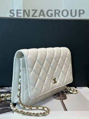 Chanel White Quilted Caviar WOC Gold Chain Crossbody Bag