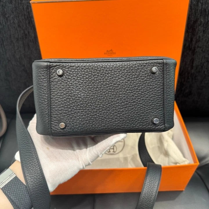 Hermes Lindy Mini Top Handle Shoulder Bag Black Silver Hardware Women D