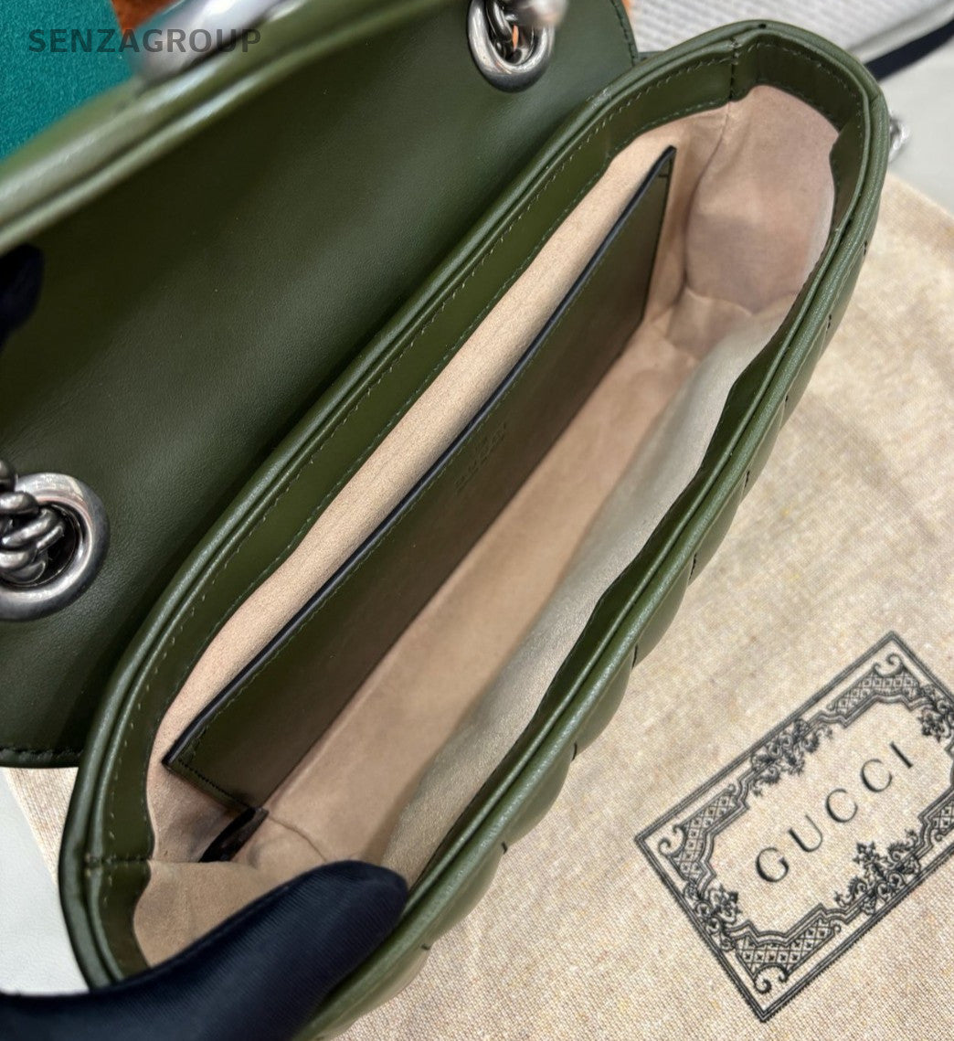 Gucci Marmont22 Chain Shoulder Bag Green Silver Used Women Classic Fashion