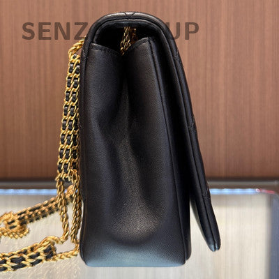 Chanel Black Gold Dual Buckle Waterfall Chain Shoulder Crossbody Bag