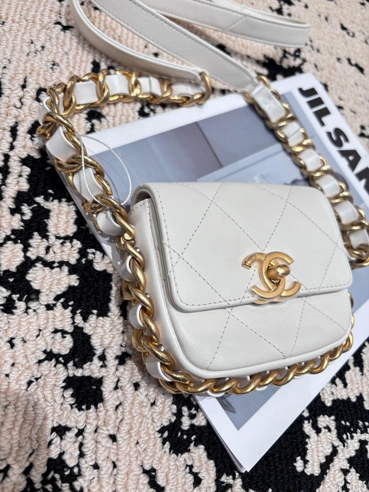 CHANEL White Mini Square Flap Crossbody Bag For Women